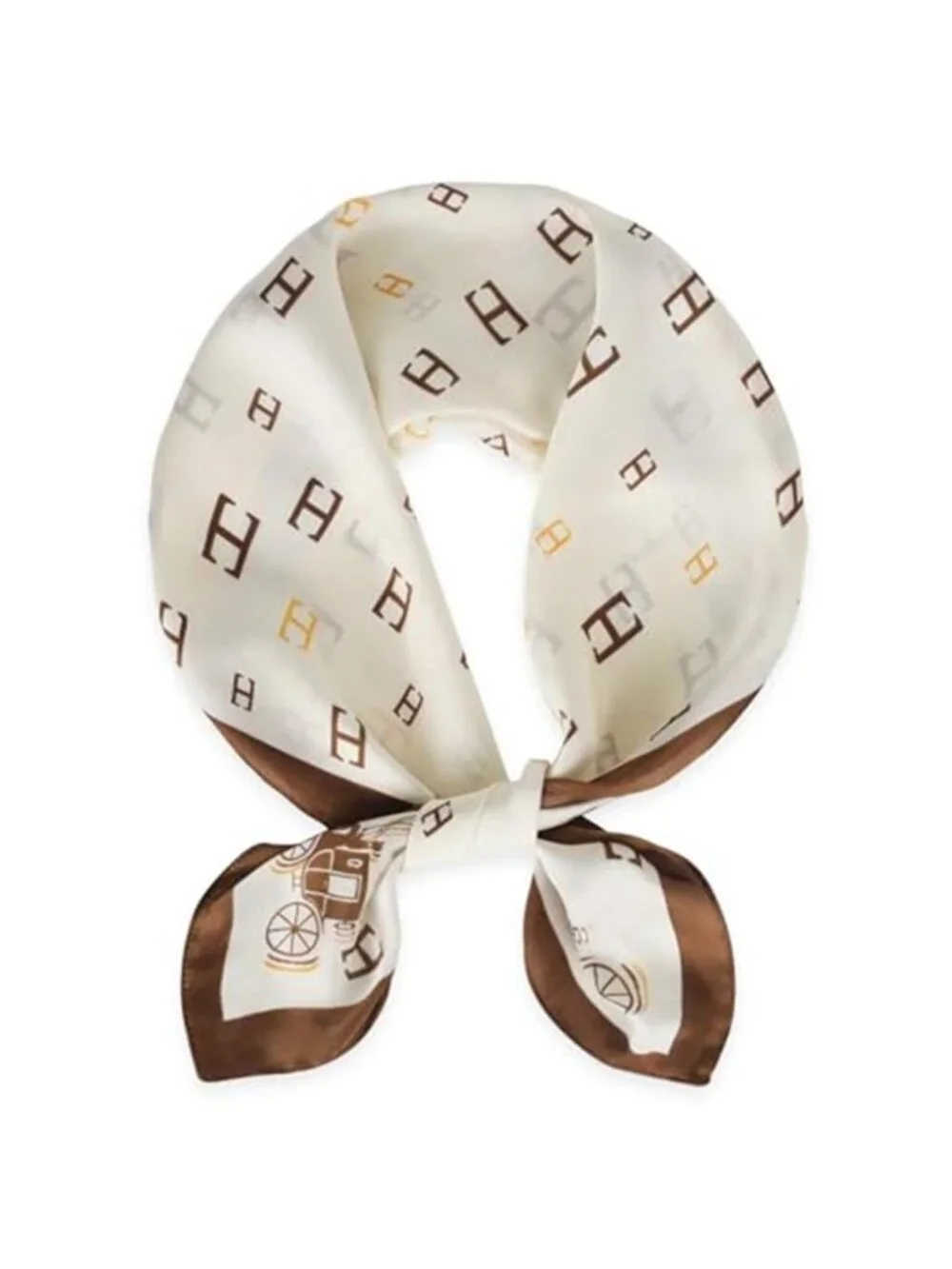 H Carriage Off White Satin Scarf Women's Square Hair Neck Headscarf 27.5